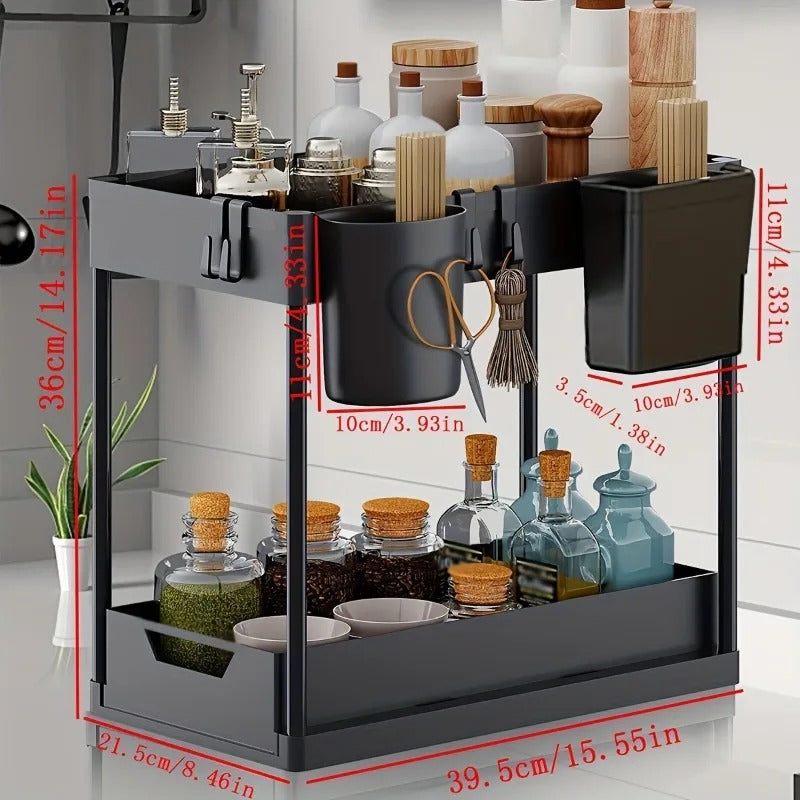 Premium 2-Tier Under Sink Organizer for Kitchen & Bathroom